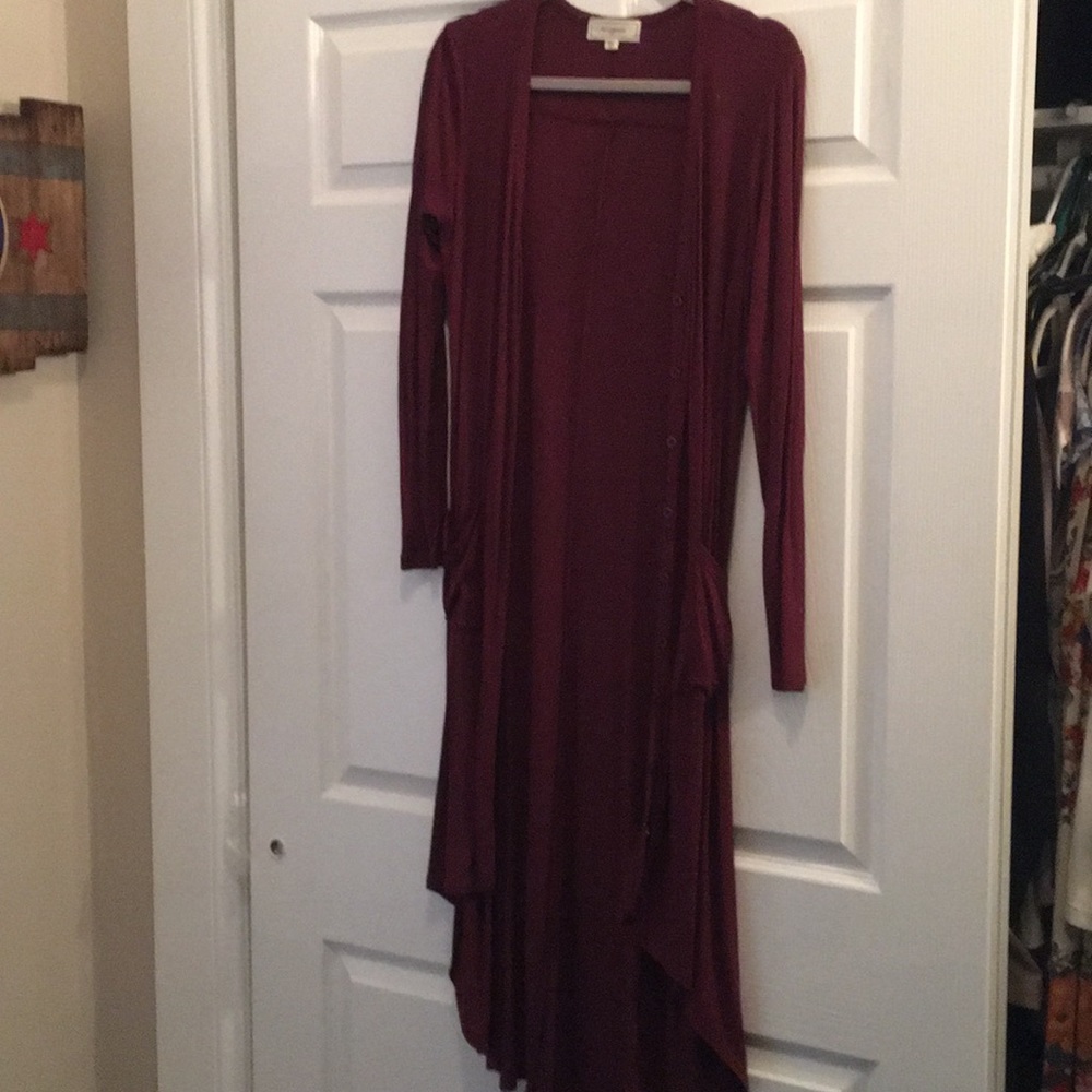 Long maroon cardigan